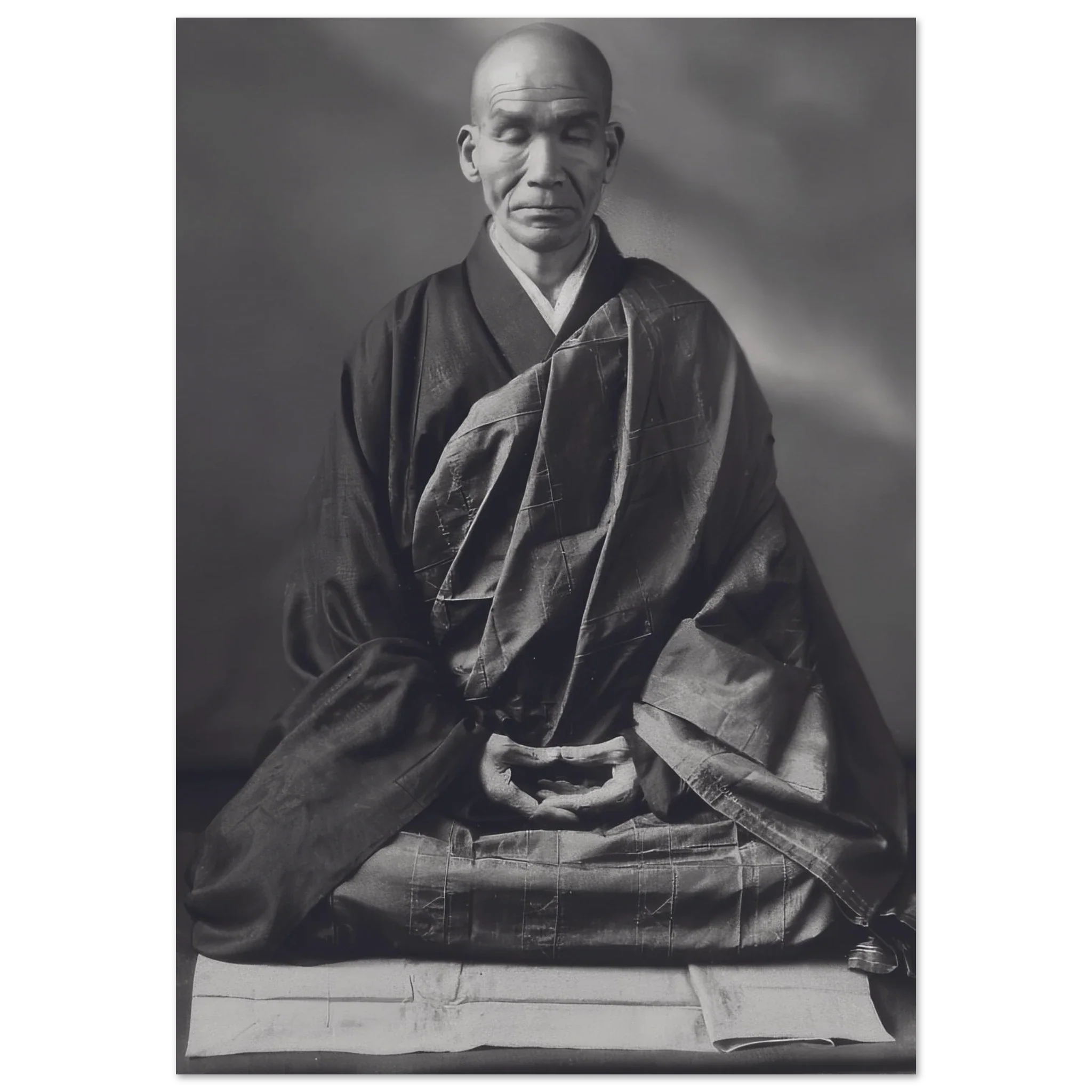 Zen master Kodo Sawaki sitting in zazen posture, wearing traditional robes