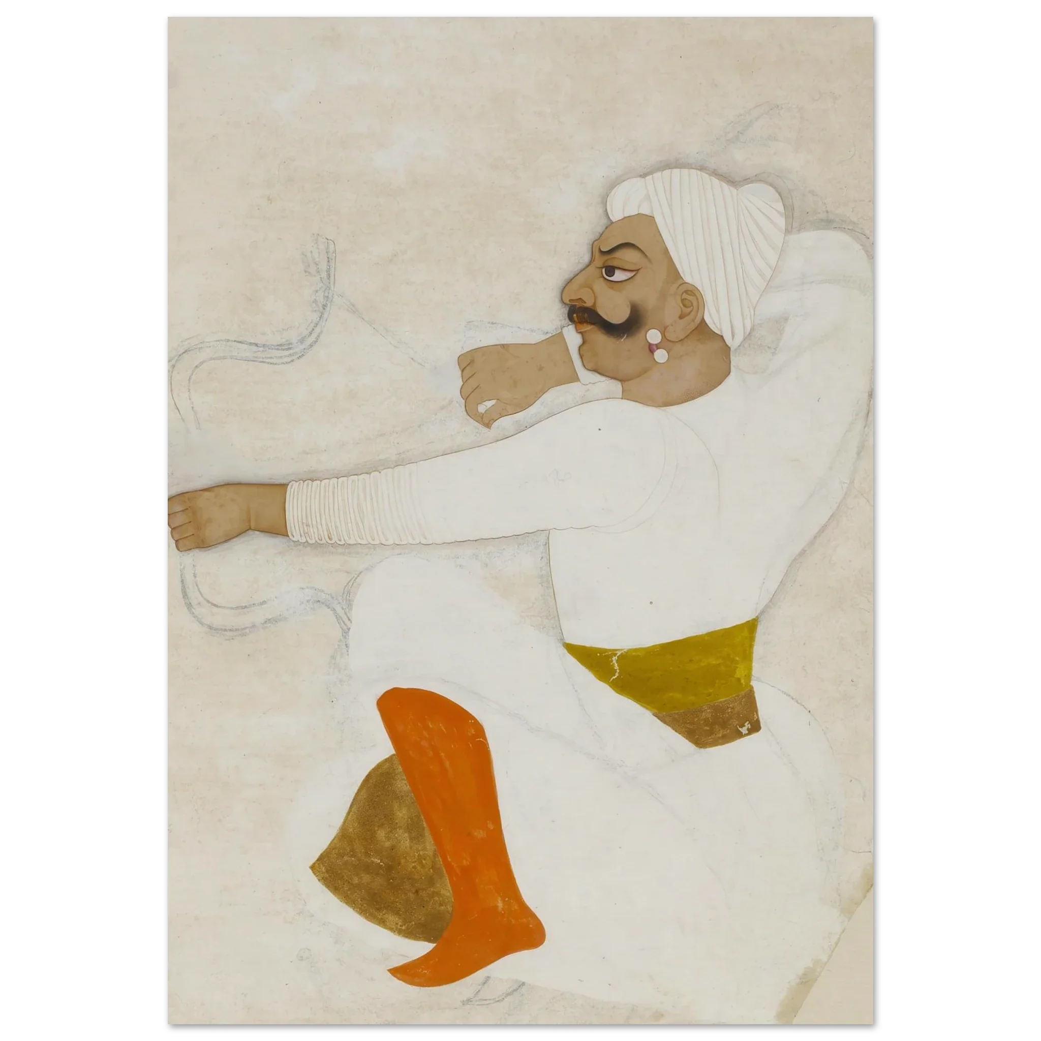 Ink and wash study of a moustached archer with drawn bow, 18th-century drawing