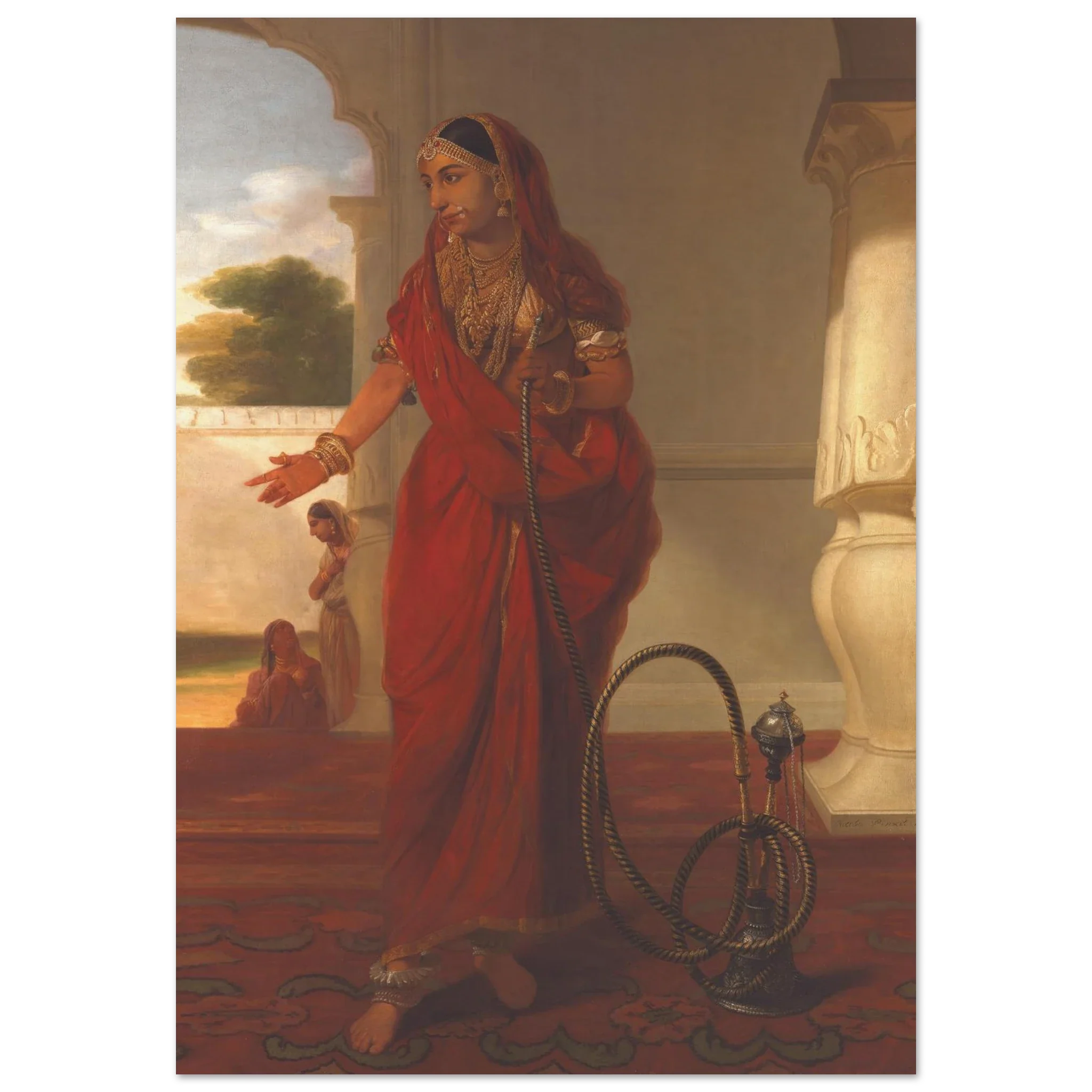 Painting of a noble lady from Faizabad in red saree