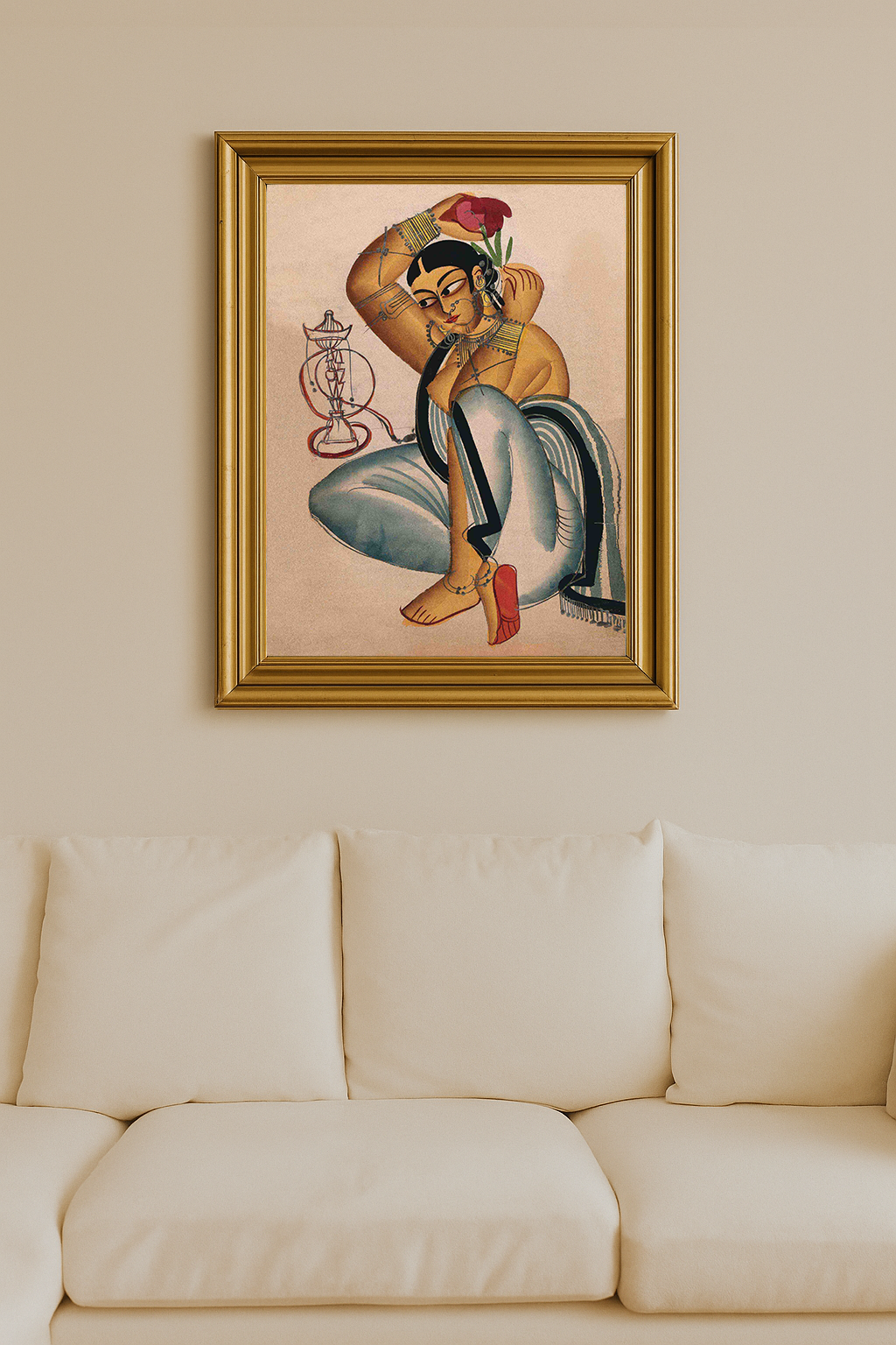 Courtesan holding a red flower with jewelry and graceful pose