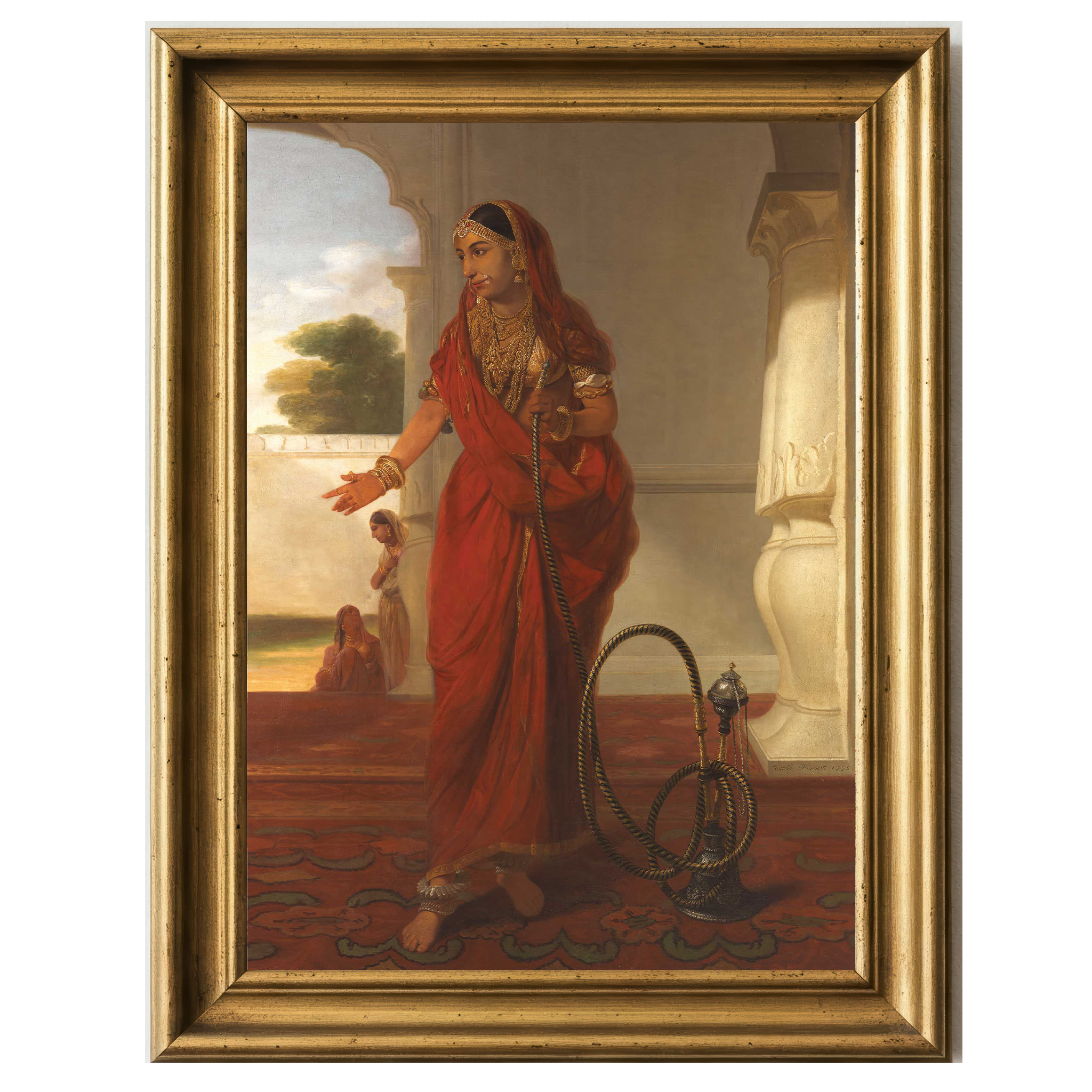 Painting of a noble lady from Faizabad in red saree