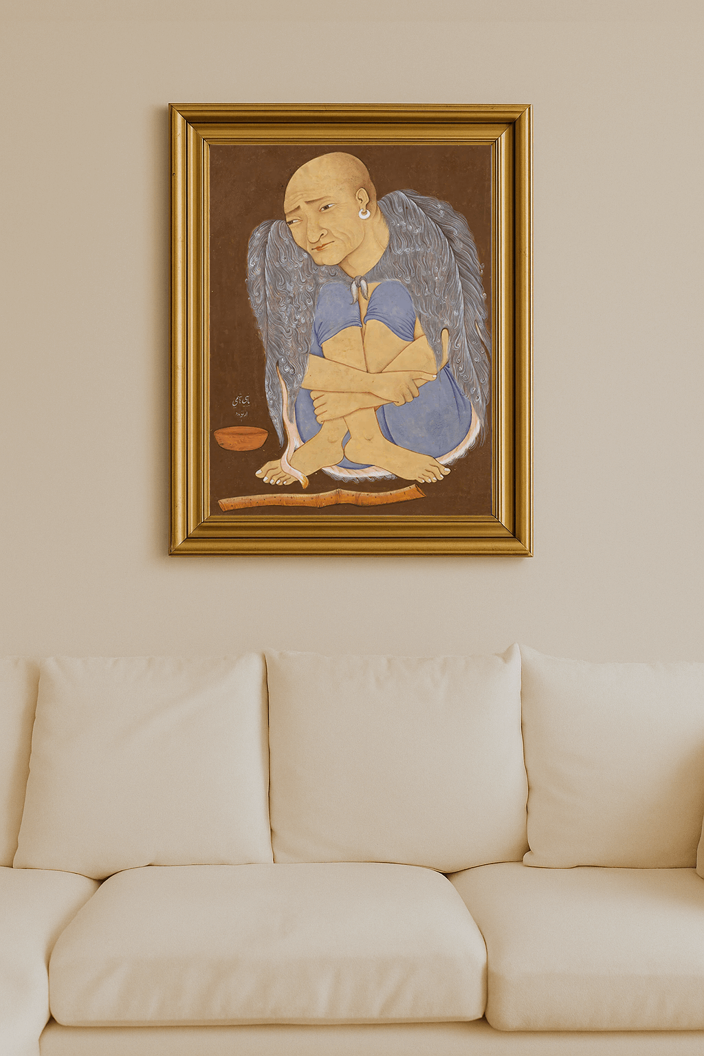 Painting of a Sufi mystic seated cross-legged in flowing cloak.