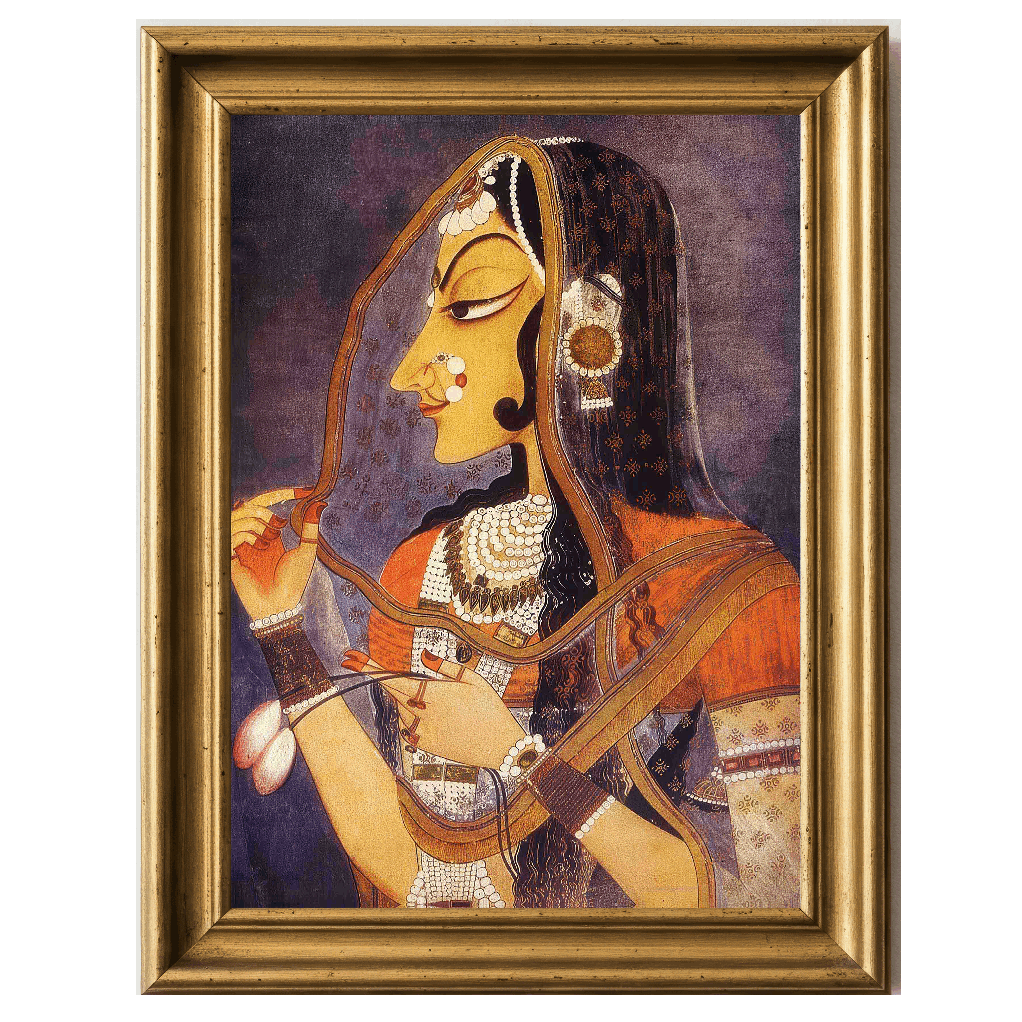 Kishangarh miniature portrait of Radha (Bani Thani) holding a lotus petal.
