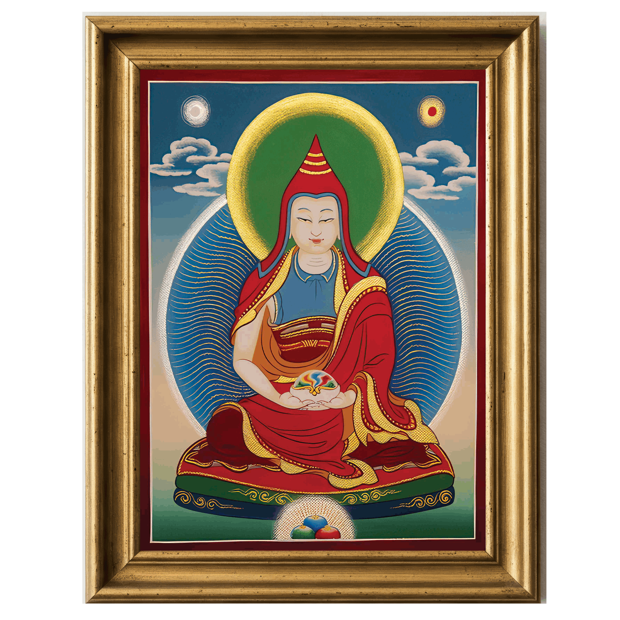 Tibetan sage Vimalamitra in red robes with green halo