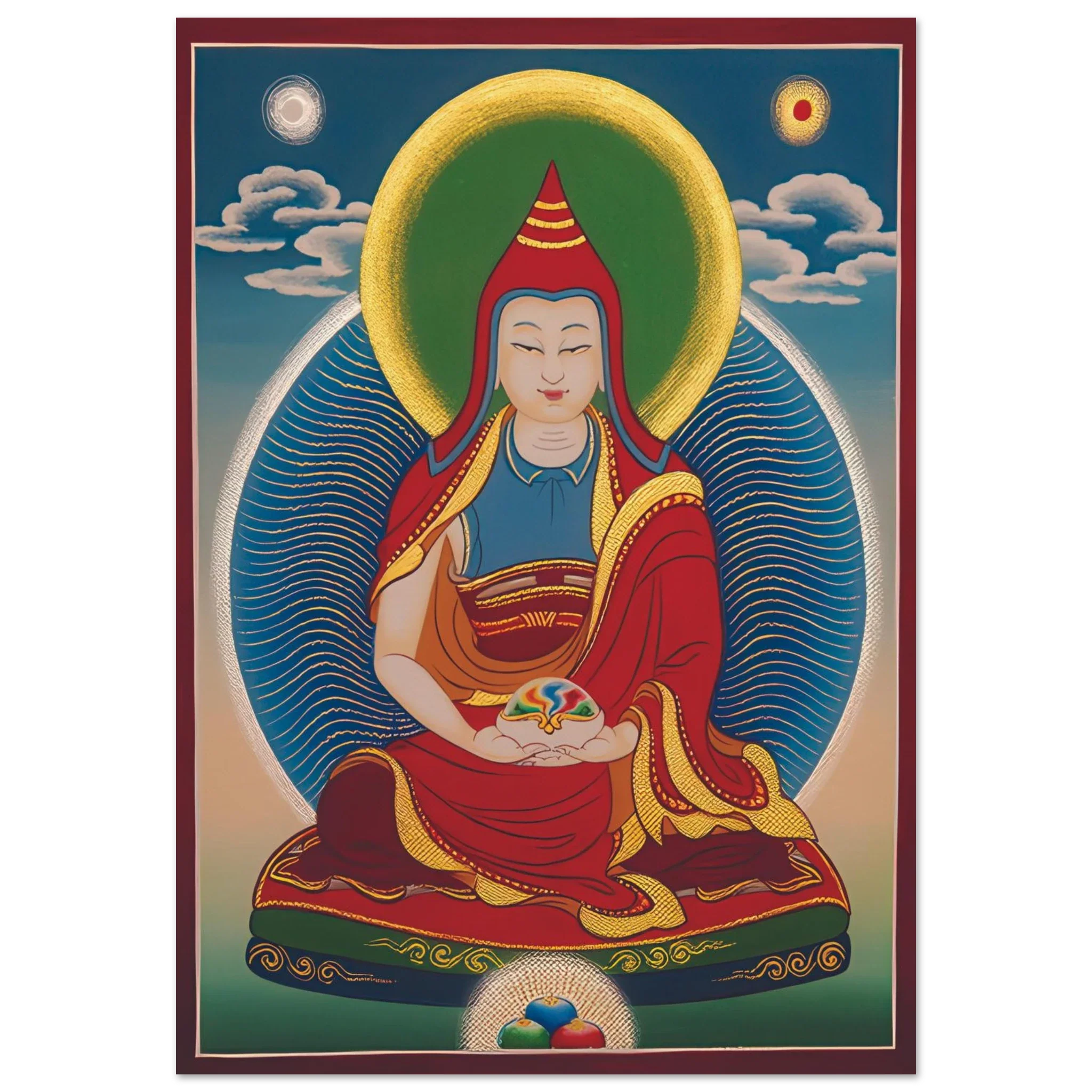 Tibetan sage Vimalamitra in red robes with green halo