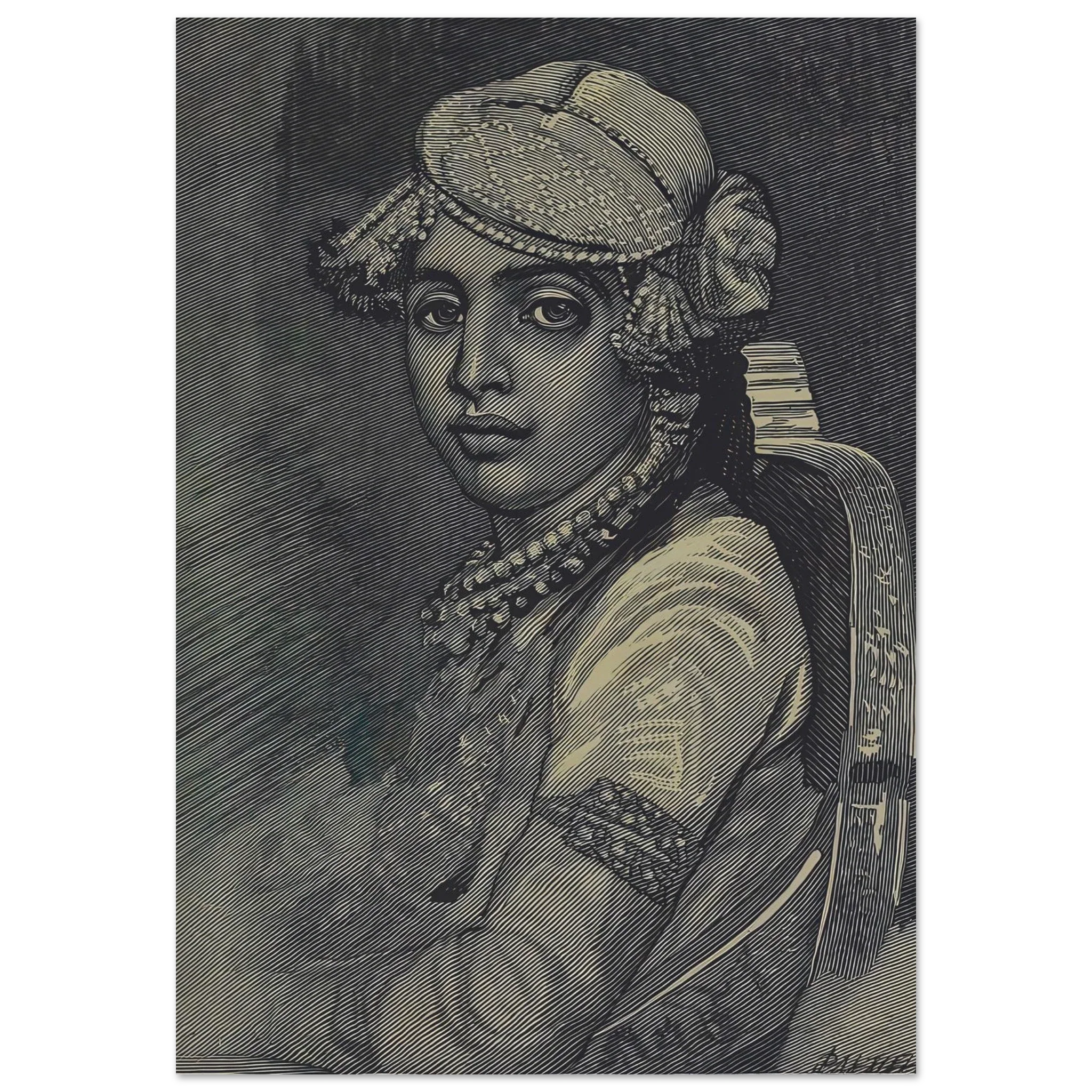 Etching of an Indian noble adorned in regal attire and turban from Imperial India, 1879
