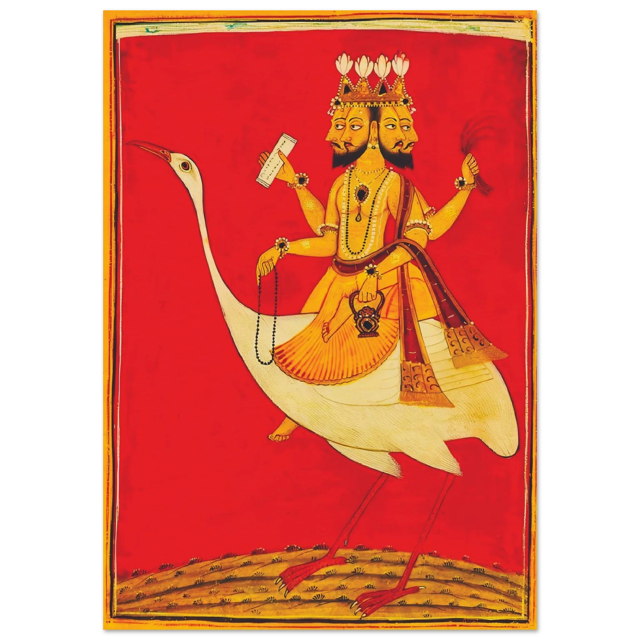 Painting of Brahma on Hamsa from Pahari School, 1720 CE