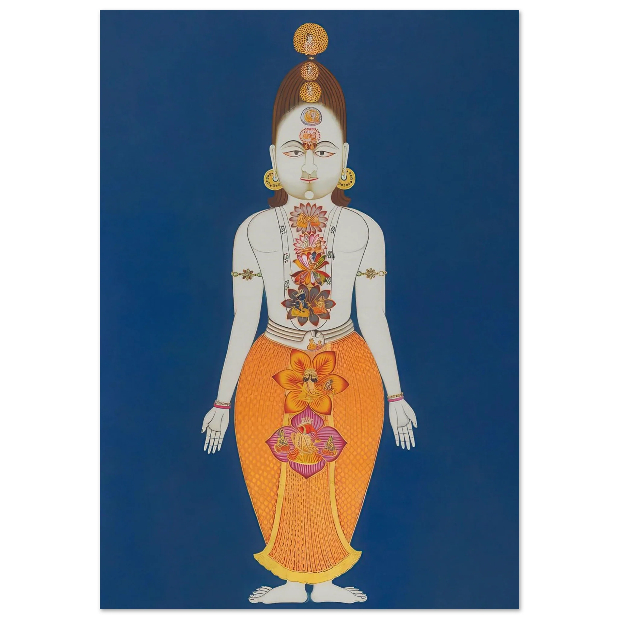 Illustration of a human figure with chakras represented as lotus flowers across the body.