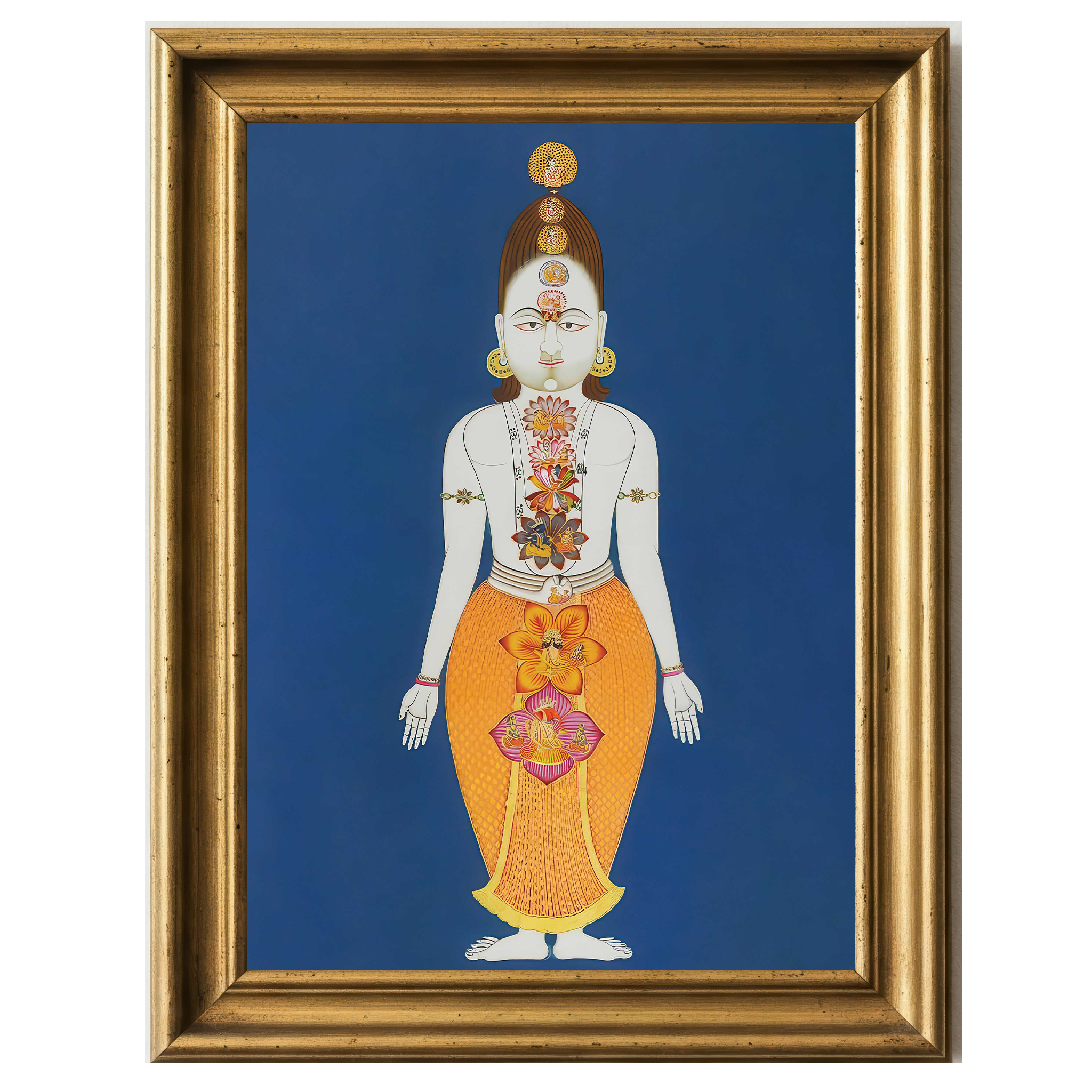 Illustration of a human figure with chakras represented as lotus flowers across the body.