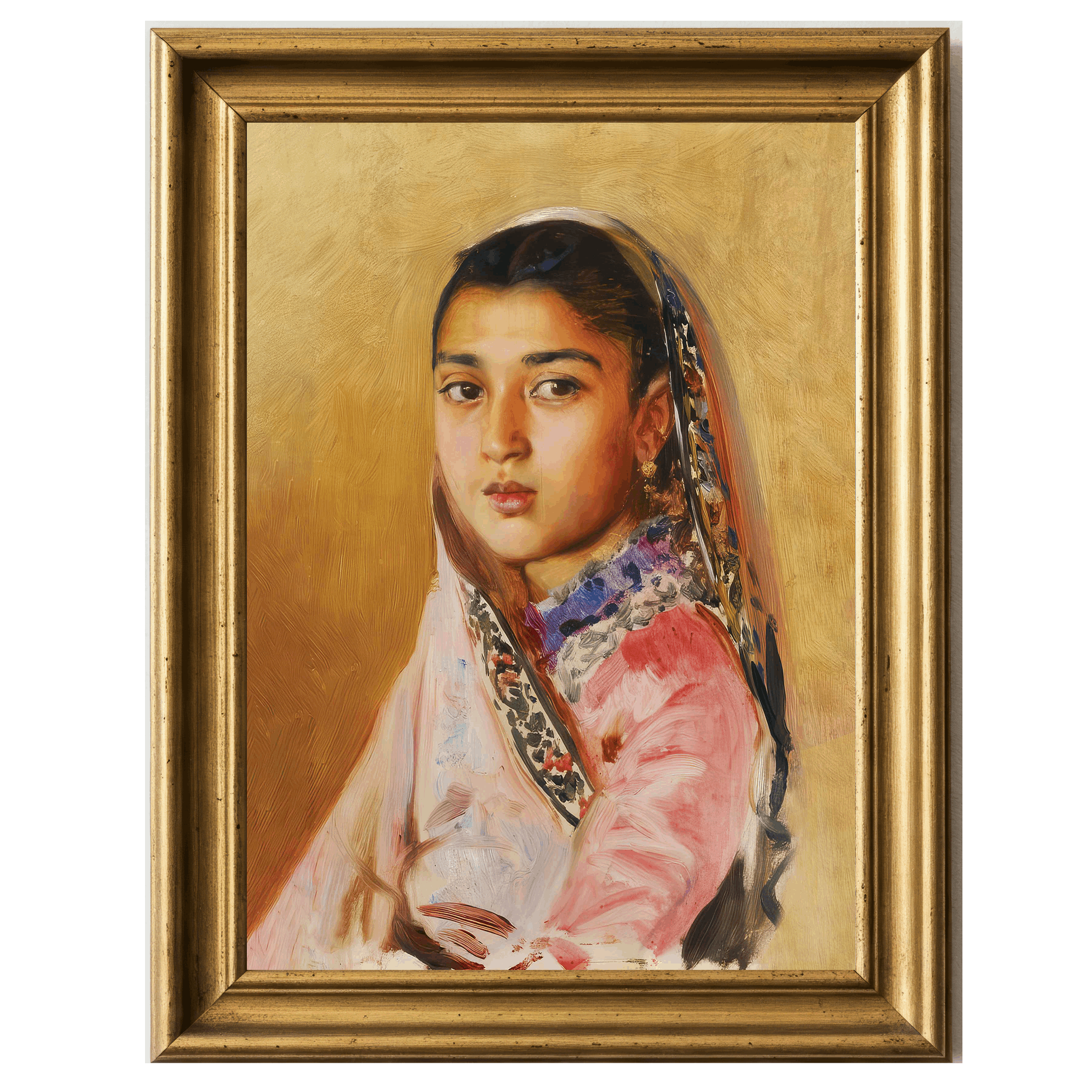 Portrait of Sirinbai Ardeshir by Rudolf Swoboda, head veil, contemplative expression