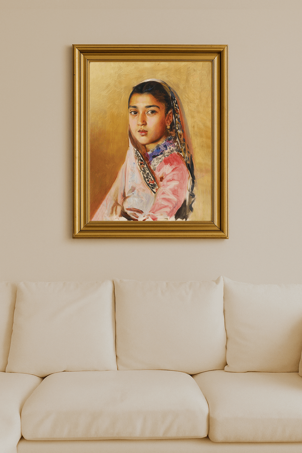 Portrait of Sirinbai Ardeshir by Rudolf Swoboda, head veil, contemplative expression