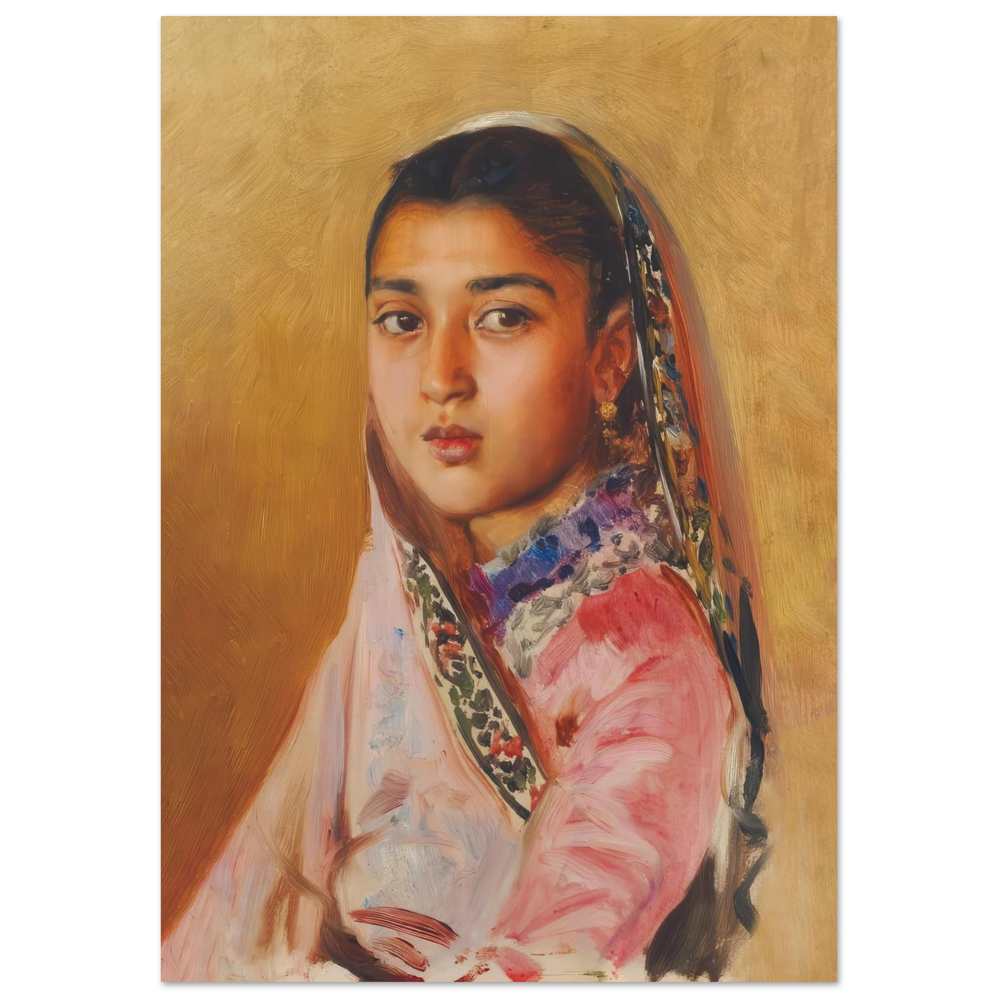 Portrait of Sirinbai Ardeshir by Rudolf Swoboda, head veil, contemplative expression
