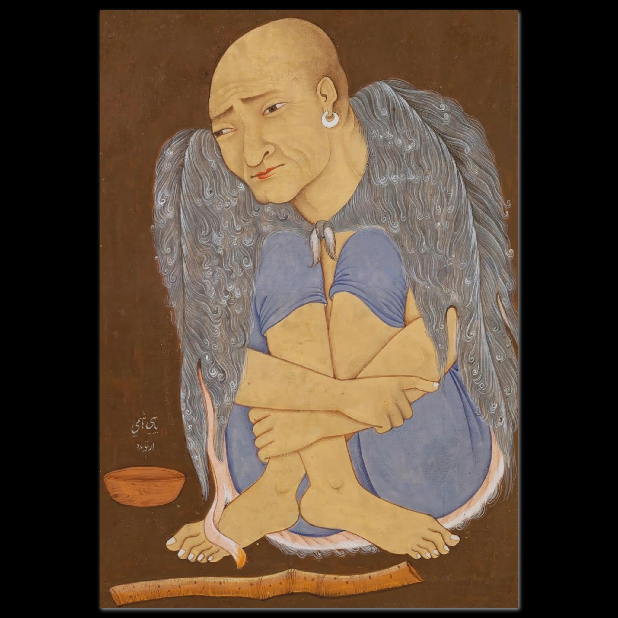 Painting of a Sufi mystic seated cross-legged in flowing cloak.